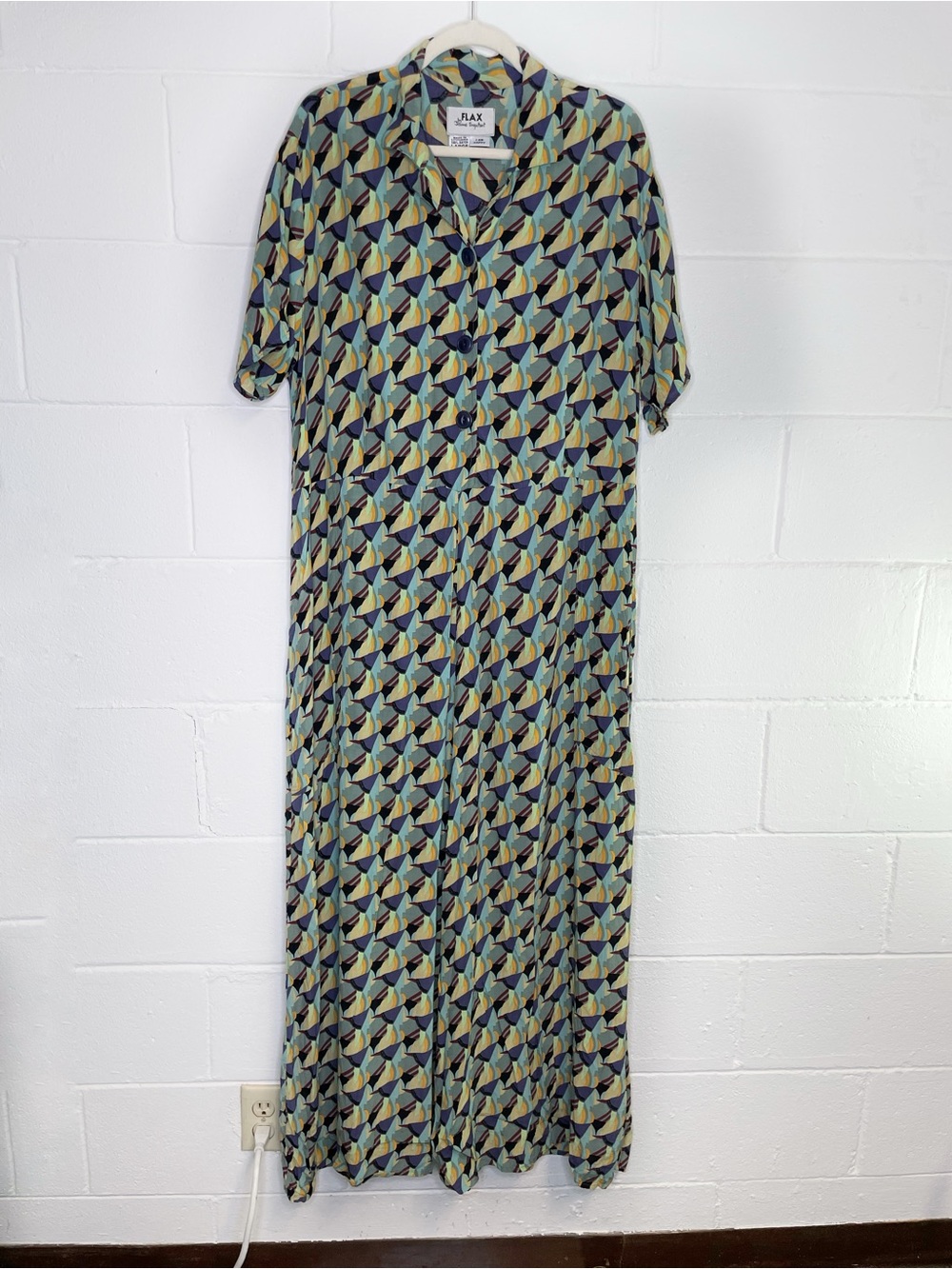 Flax Geometric Pattern Maxi Dress With Pockets